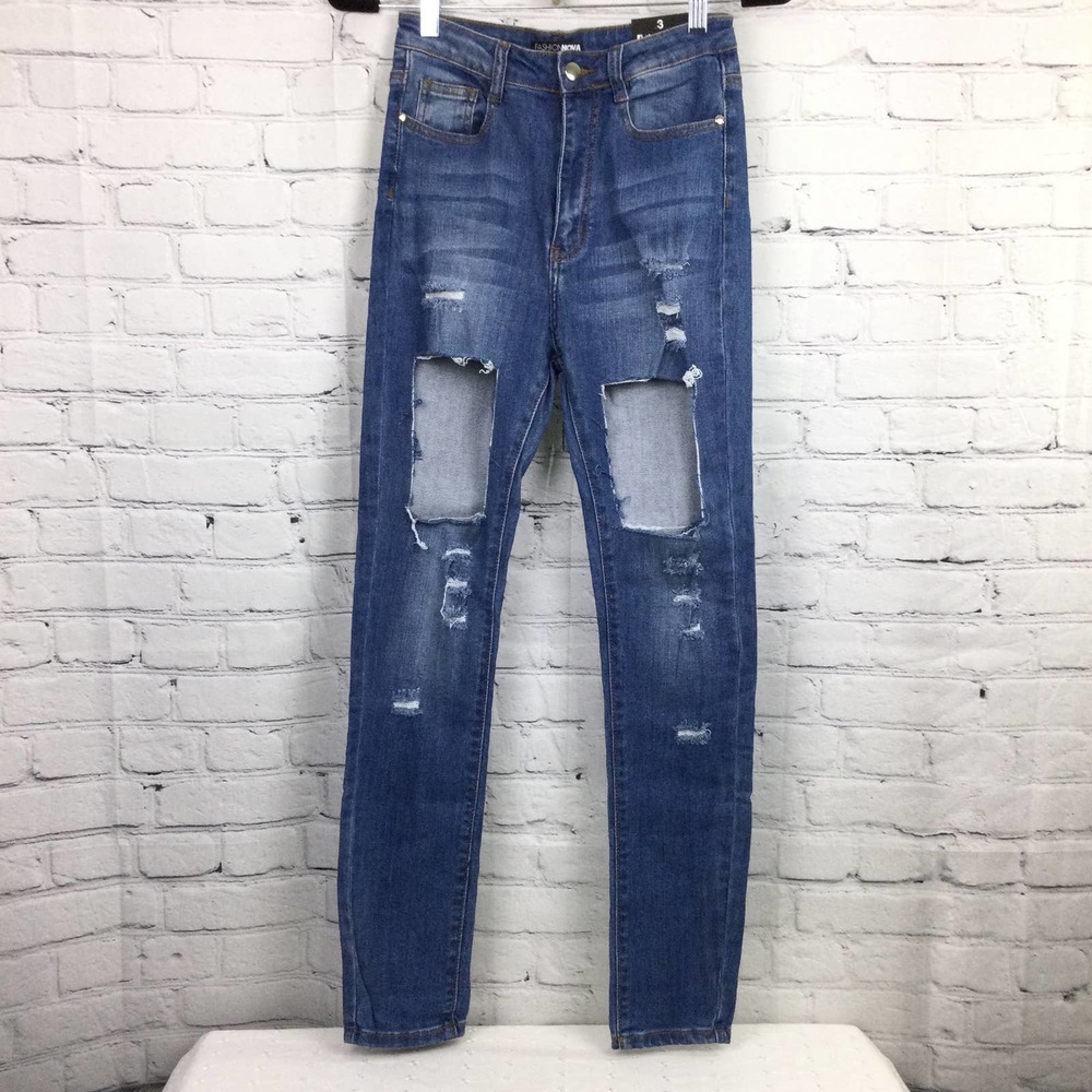 NWT Fashion Nova Dyanne Blue Medium Wash High Rise Denim Jean Juniors Size 3 - Picture 13 of 13